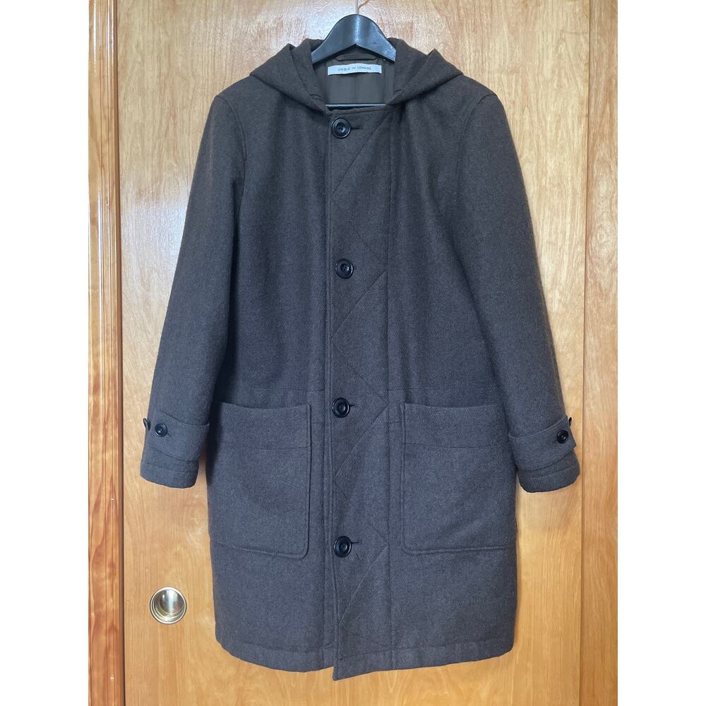 Uniqlo x Lemaire 2015 Dark Olive Green Cashmere Blend Wool Hooded Coat Size S